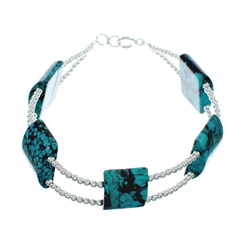 Genuine Sterling Silver Navajo Turquoise Bead Bracelet X10784